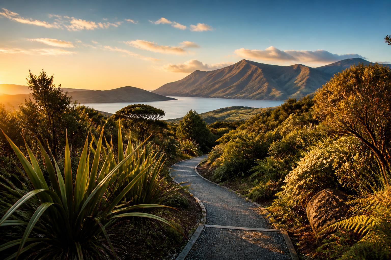 Native bush-covered hills beside a calm Aotearoa inlet